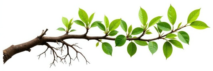 Naklejka premium Isolated tree branch on white background with roots, botanical, isolated
