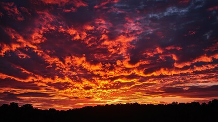 Fototapeta premium A fiery red sunset with dramatic cloud formations.