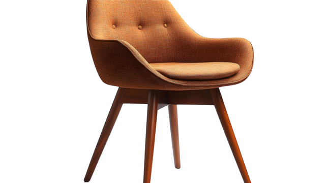 Comfortable dining chair with cushioned seat and wooden legs, modern design, isolated on white background