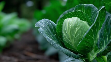 Fresh head of cabbage in a garden