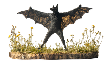 Bat mid-flight with wings fully extended isolated on white background