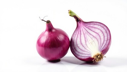Fototapeta premium Single red onion, vibrant color, clean white background, isolated, freshness