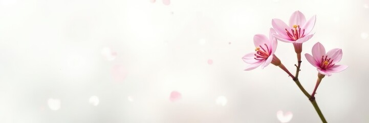 Obraz premium Small plant with soft pink flowers isolated on white background, soft, pastel, flora