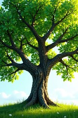 Fototapeta premium Tree branches stretch out from trunk in all directions, branch, foliage, organic