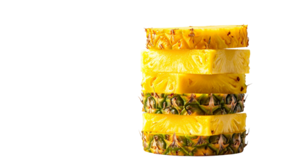 Pineapple slices stacked vertically on white are perfect for food blogs isolated on transparent Bg in Png format