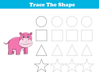 Tracing lines of different shape for kids with hippopotamuss. Vector Illustration