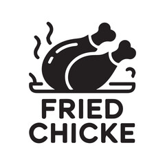 Black Fried Chicken Silhouette on White Background Design