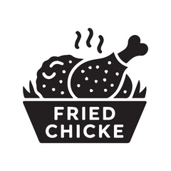 Flat Fried Chicken Vector Icon Black and White