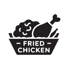 Flat Vector Icon of Fried Chicken in Black