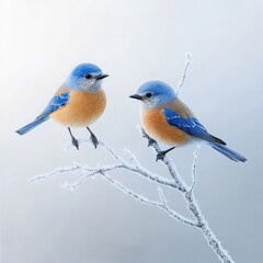 Fototapeta premium Blue birds on frosted branch