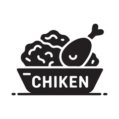 Fried Chicken Silhouette Icon Vector on White Background