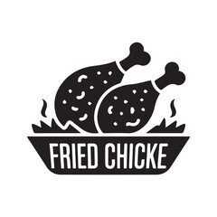 White Background with Fried Chicken Icon in Black