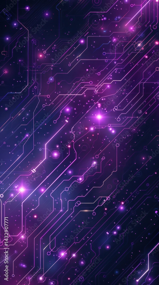 Poster abstract digital circuit background with glowing lines and dots