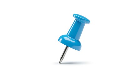 closeup blue push pin isolated white background