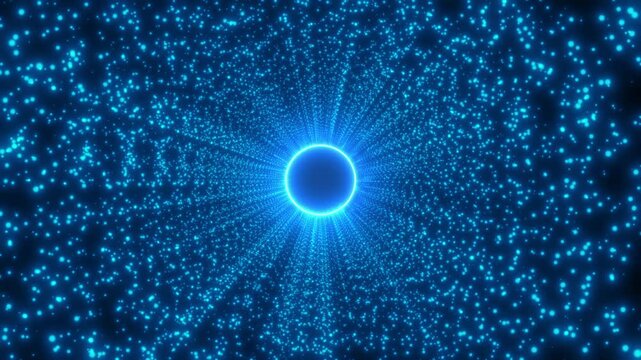 Digital futuristic tunnel or travel through time and space at high speed by moving bright neon lines of particles and bright dots. High technology corridor, warpspeed. Seamless looping animation