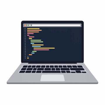 Modern laptop displaying code on white background, tech innovation
