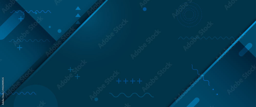 Poster vector abstract geometric shape, line, light effect on dark blue gradient color for banner, wallpape