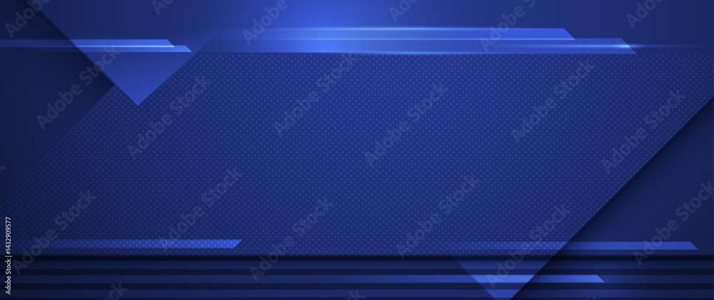Poster vector abstract geometric shape, line, light effect on dark blue gradient color for banner, wallpape