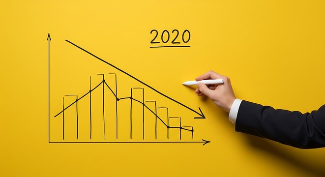 Drawing Falling Graph Illustrating Downtrend on Yellow Surface