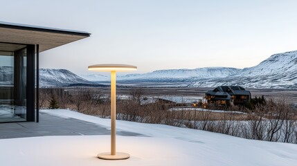 Fototapeta premium A minimalist lamp on a snowy tundra, freedom business background, balanced composition
