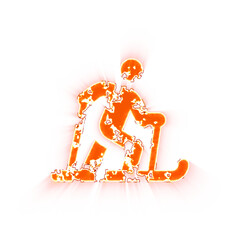 Burning icon skiing nordic on transparent background. Looks like burnt paper