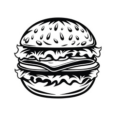 Bold Monochrome Burger Bun, Lettuce, Cheese, Meat, and Sesame Seeds