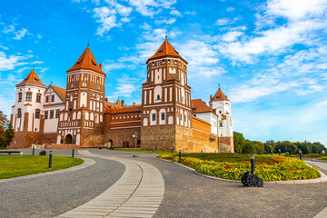 Mir Castle majestic fortification fortress Park monument in Mir Belarus.