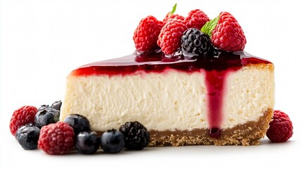 Delicious Classic New York Cheesecake Slice Isolated on White Background