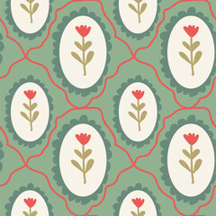 Vintage cottage decor pattern with floral motif for home design.