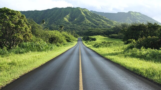 Winding road through lush green landscape