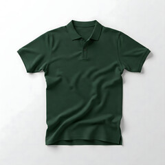 Empty White Background Display of a Dark Green Polo Shirt Mockup, with Folds and Creases Accentuated
