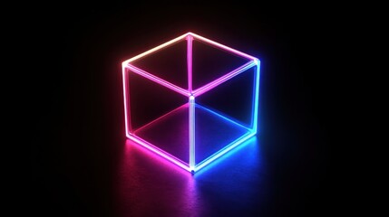 Neon cube, vibrant colors, geometric shape