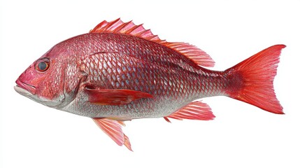 Vibrant red snapper portrait on white background showcasing detailed scales fins and eye aquatic life marine animal underwater world stock photo