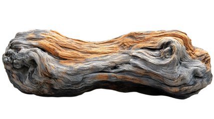 Driftwood log with natural weathered texture isolated on white background