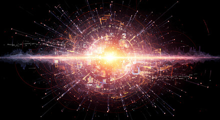 Fototapeta premium Intense Energy Burst Abstract Visualization of Data and Numbers