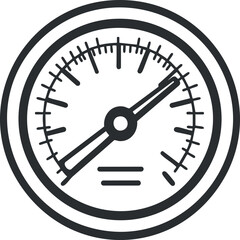 Black and white illustration of a round speedometer gauge with a dial and pointer measuring speed
