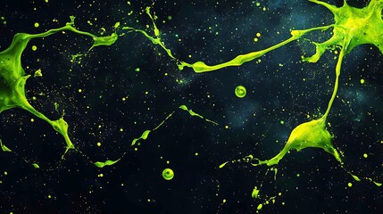 Naklejka premium Vibrant Green Paint Splashes on Dark Background