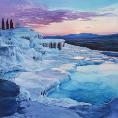 ays homage to breathtaking splendor of Pamukkale in Turkey, unveiling ethereal cascades of opalescent mineral-laden water, otherworldly vistas, and profound awe stirred by this unparalleled marvel of 