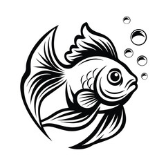 Ornate Black & White Goldfish with Bubbles on a Clean White Backdrop