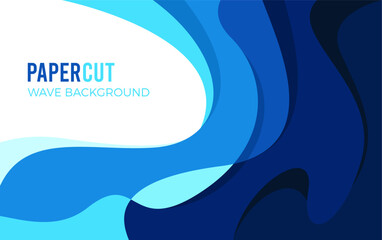 Papercut Wave Abstract Background Vector. Blue Wave Illustration