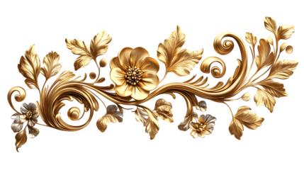 Elegant golden decorative swirl in antique style, isolated on white background