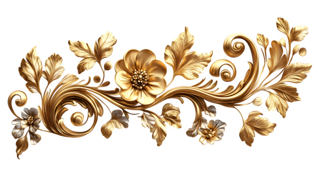 Elegant golden decorative swirl in antique style, isolated on white background