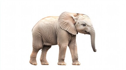 Fototapeta premium Adorable Baby Elephant Standing Solo on White Background