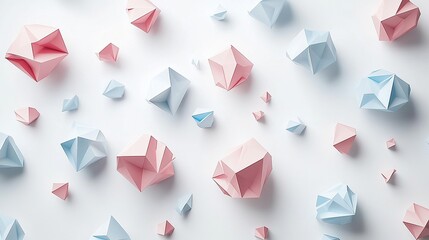 Obraz premium Abstract white background with low-poly geometric shapes, minimalistic monochrome design for banner, poster, presentation, wallpaper, or digital marketing materials.