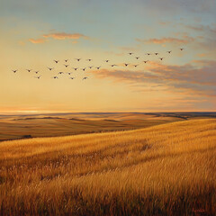 prairie adorned with golden grasses and filled with melodies of migrating birds undergoes an enchanting metamorphosis in autumn evoking a profound sense of change and introspection as seasons gracefu
