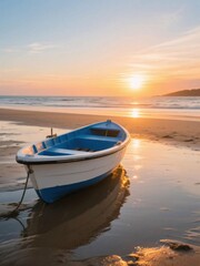 Naklejka premium boat at sunset