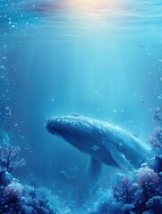 Fototapeta premium Humpback Whale Swimming in Underwater Coral Reef