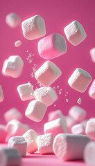 Vibrant 3D floating marshmallows in pop art style! High-resolution 4K, 5K, 8K digital illustration with sharp details, isolated on solid background. Perfect for ads, prints & social media!