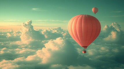 Obraz premium Serenity Above the Clouds: Two Hot Air Balloons Soaring in a Dreamlike Sky