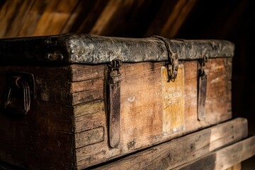 Old wooden trunk in attic